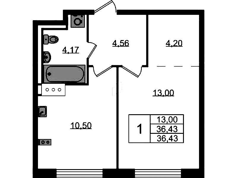 1-комнатная квартира 36.43 м², 11/13 эт., ЖК «Квартал Торики»